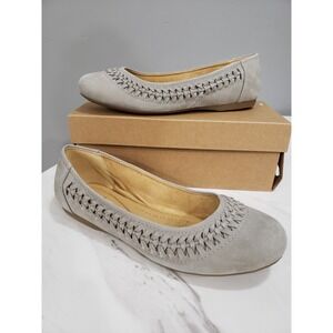 NEW Earth Brand Leather Slip-On Flats Jett Gray shoes ballet braided old money